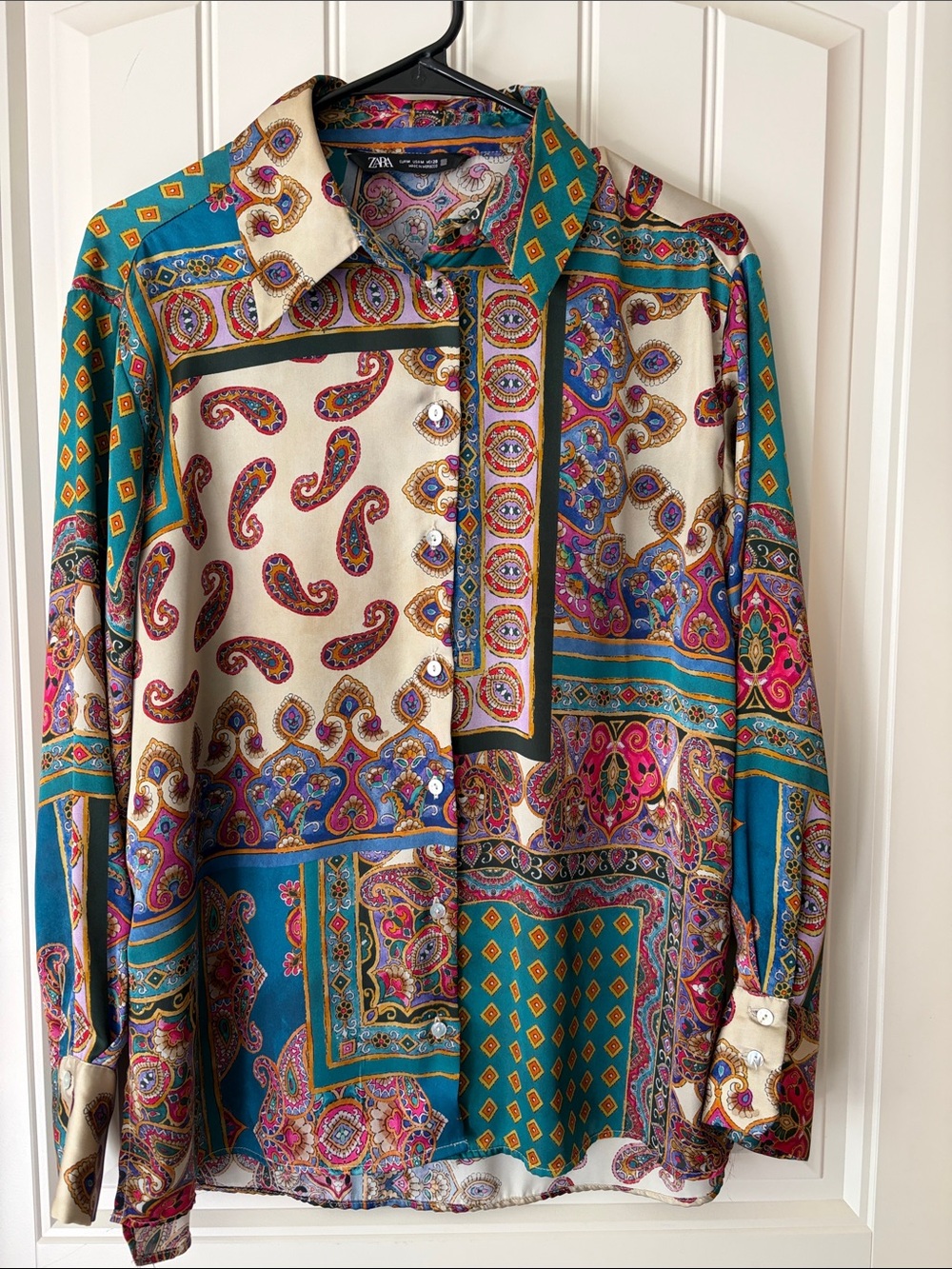 Zara Teal & Cream Paisley Button-Up Jacket